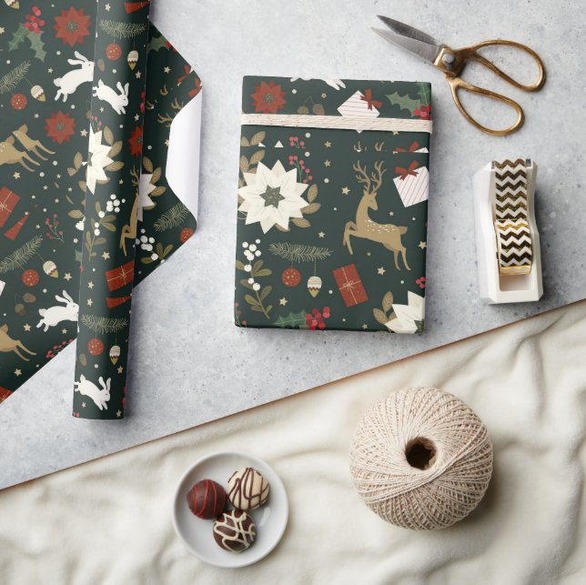 Papier Cadeau Design Motif de Noël dessiné à la main par des Cer (Artisanat)