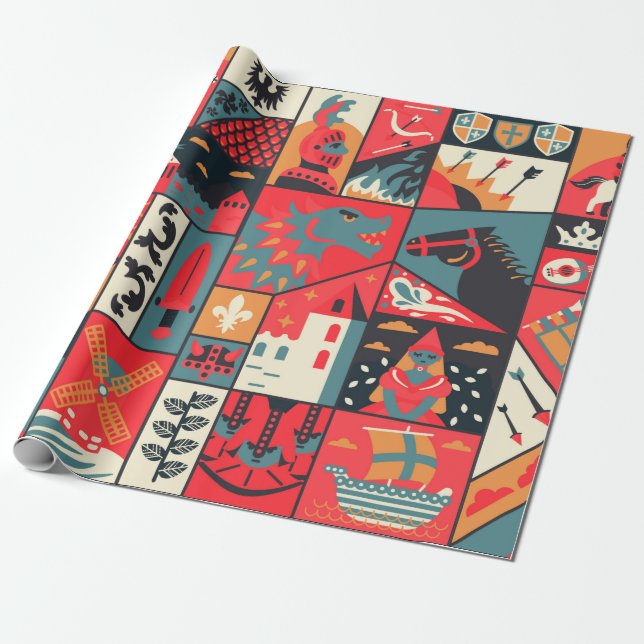 Papier Cadeau Design motif médiéval sans soudure. Texti de décor (Déroulé)