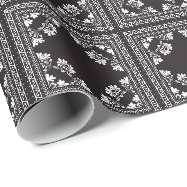 Papier Cadeau design noir et blanc bandanna (Coin rond)