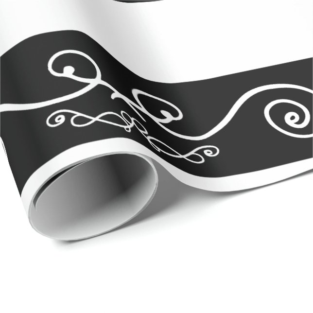Papier Cadeau Design rayé noir blanc (Coin rond)