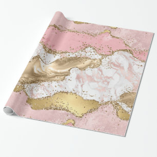 Papier Cadeau Design Rose de luxe en marbre rose or