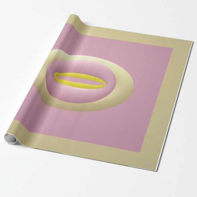 Papier Cadeau Design rose jaune et crème en forme de noix (Déroulé)