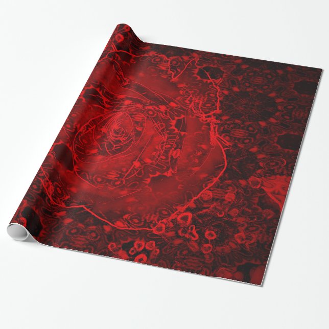 Papier Cadeau Design rose rouge profond (Déroulé)