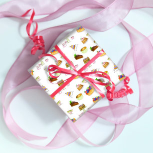 Papier Cadeau Desserts Sucrés Aquarelle Avec Café Et Thé