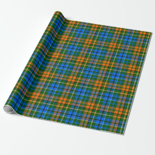 Papier Cadeau Dessin à carreaux tartan vert orange bleu 