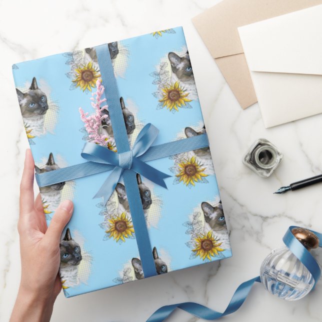 Papier Cadeau Dessin à la main drôle chat thaï mignon avec des f (Cadeaux)