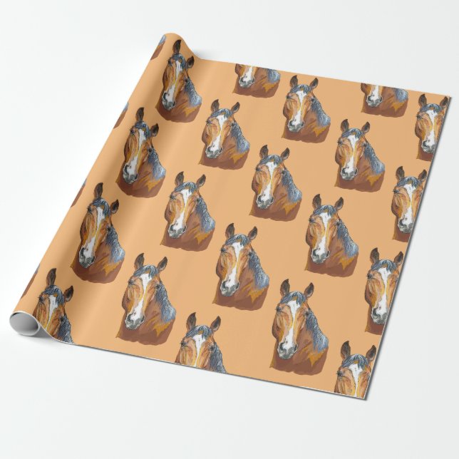 Papier Cadeau Dessin à la main d'un cheval bai (Déroulé)