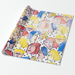 Papier Cadeau Dessin à main Abstraite femme visage dessin animé