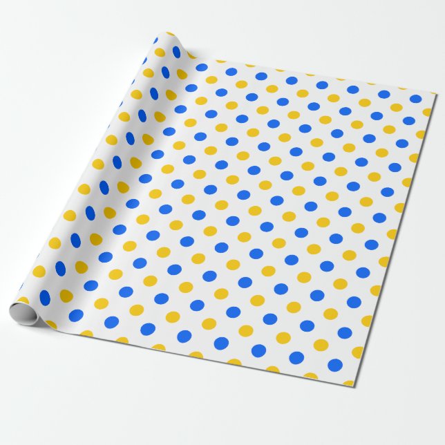Papier Cadeau Dessin à points blancs bleus jaunes  (Déroulé)