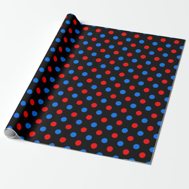 Papier Cadeau Dessin à points noirs rouges et bleus  (Déroulé)