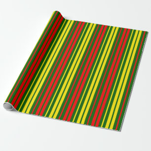 Papier Cadeau Dessin à rayures verticales vert jaune rouge  