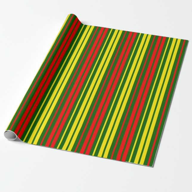 Papier Cadeau Dessin à rayures verticales vert jaune rouge   (Déroulé)