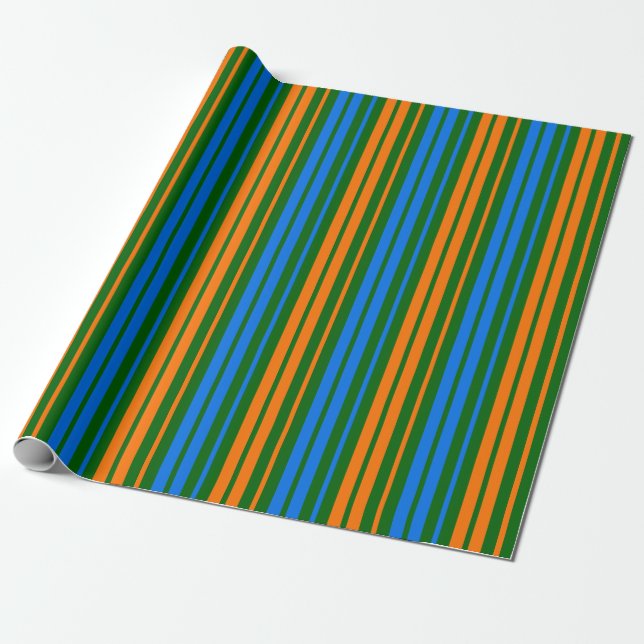 Papier Cadeau Dessin à rayures verticales vert orange bleu   (Déroulé)