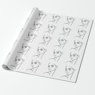 Papier Cadeau Dessin à visage féminin d'une ligne no3