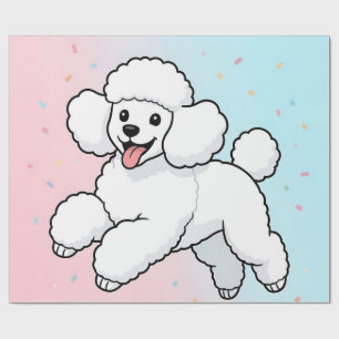 Papier Cadeau Dessin animé de caniche blanc heureux