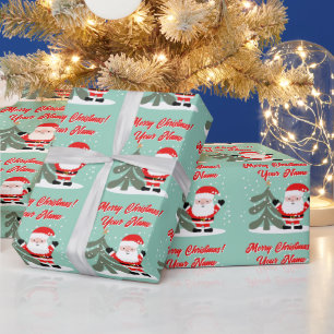 Papier Cadeau Dessin animé de Père Noël avec sapin de Noël sarce