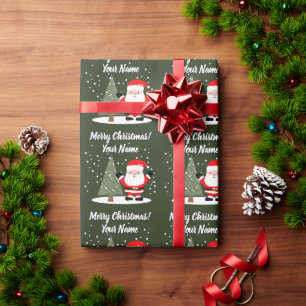 Papier Cadeau Dessin animé de Père Noël heureux avec des enfants