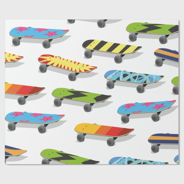 Papier Cadeau Dessin animé de skateboard. (Plat)