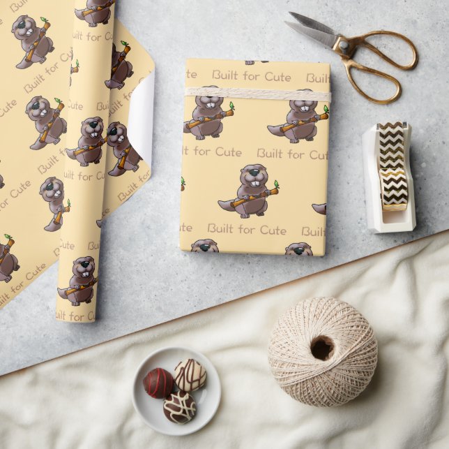 Papier Cadeau Dessin animé drôle de castor – Construit pour être (Artisanat)