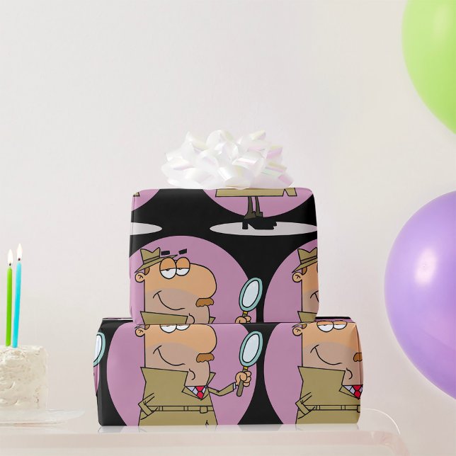 Papier Cadeau Dessin animé drôle de détective avec loupe (Créateur téléchargé)
