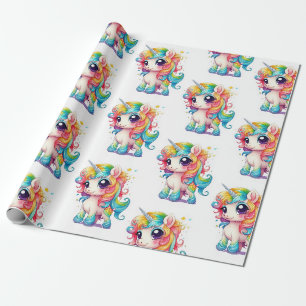 Papier Cadeau Dessin Animé Licorne Arc-en-Ciel