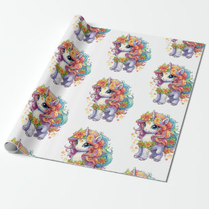 Papier Cadeau Dessin Animé Licorne Arc-en-Ciel