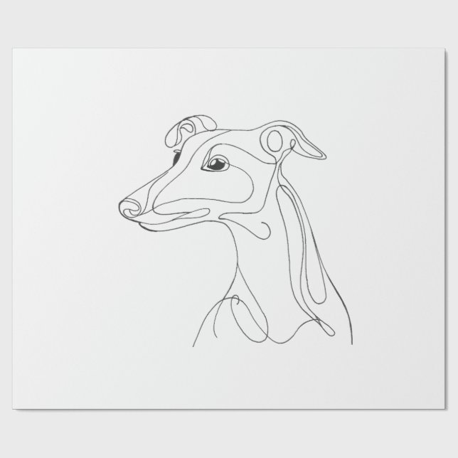 Papier Cadeau Dessin au trait de lévrier gris - Design minimalis (Plat)