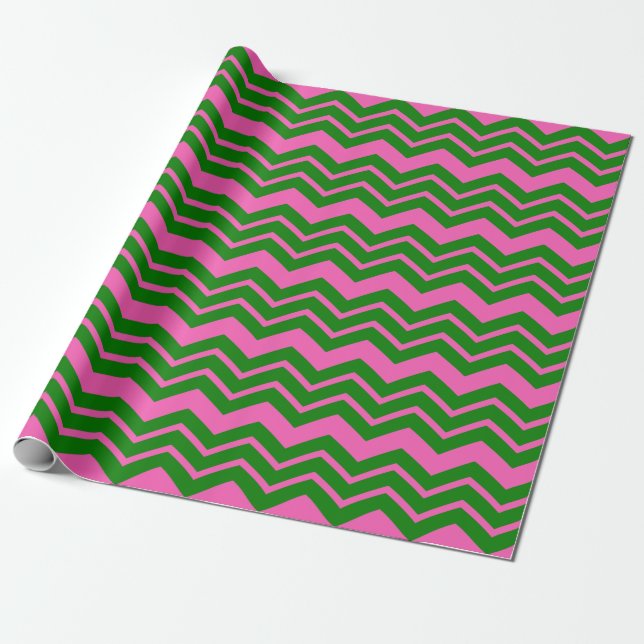 Papier Cadeau Dessin chevron zigzag vert rose  (Déroulé)