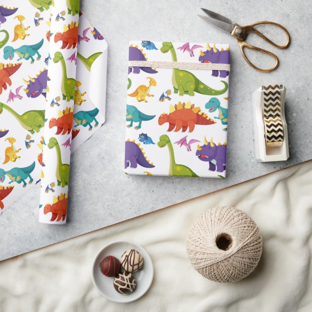 Papier Cadeau Dessin coloré dinosaures enfants sans couture moti (Artisanat)