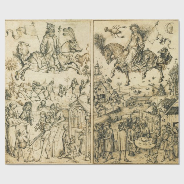 Papier Cadeau Dessin d'Astronomie noir blanc SUN & MOON (Plat)