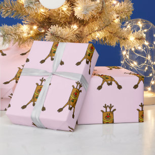 Papier Cadeau Dessin de cerf rose mignon pour Noël pour enfants