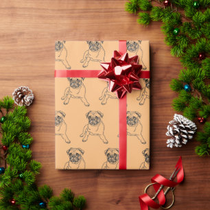 Papier Cadeau Dessin de chien pug masculin hipster orange tendan
