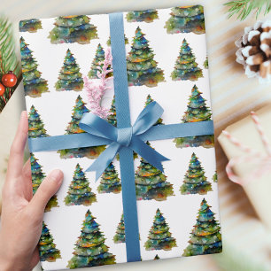 Papier Cadeau Dessin de flocon de neige d'arbre de Noël à l'aqua