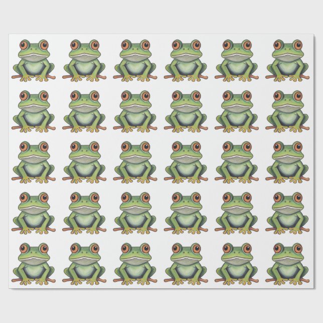 Papier Cadeau Dessin de grenouille au crayon de couleur (Plat)