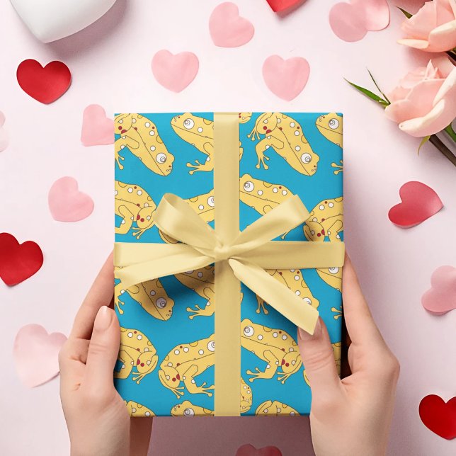 Papier Cadeau Dessin de grenouille jaune (yellow frog birthday packing gift wrap,gift wrapping paper,return gift wrap paper,paper gift)