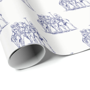 Papier Cadeau Dessin de match de polo stylisé vintage #1 bleu