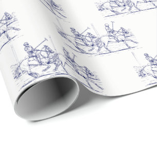 Papier Cadeau Dessin de match de polo stylisé vintage #2 Bleu