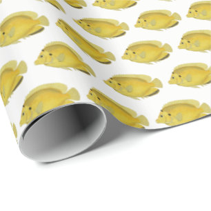 Papier Cadeau Dessin de poisson tropical vintage jaune