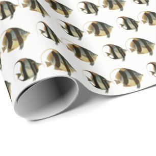 Papier Cadeau Dessin de poissons tropicaux vintage noir argent o