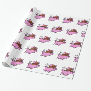Papier Cadeau Dessin de vol de cochon rose  choisir la couleur a