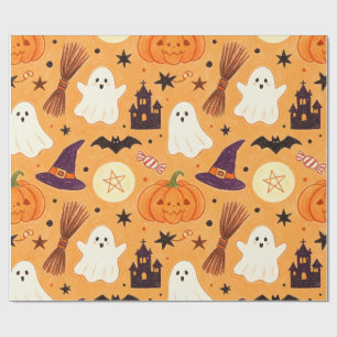 Papier Cadeau Dessin d'enfants au crayon Halloween fantaisiste