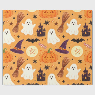 Papier Cadeau Dessin d'enfants au crayon Halloween fantaisiste