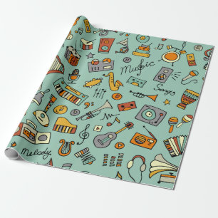 Papier Cadeau Dessin d'instruments de musique, motif transparent