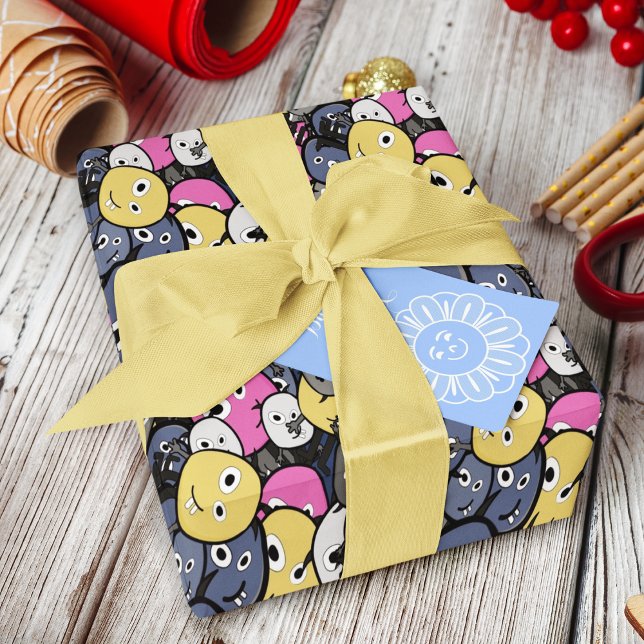 Papier Cadeau Dessin du monstre Doodle foncé (doodle monster birthday packing gift wrap,gift wrapping paper,return gift wrap paper,paper gift)