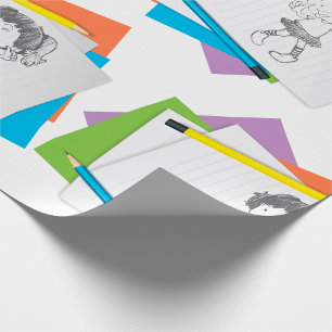 Papier Cadeau Dessin esquisse de fille joueuse avec crayons colo