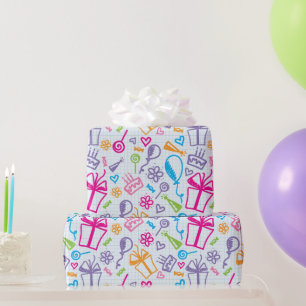 Papier Cadeau Dessin Festif Enfants Pour Anniversaire