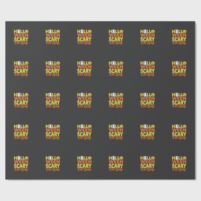 Papier Cadeau Dessin Halloween Dame Chat Effrayant_1 (Plat)