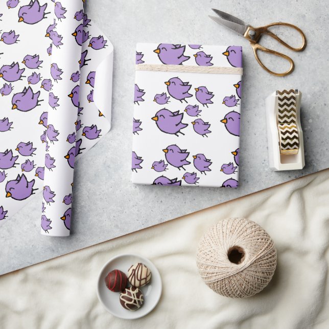 Papier Cadeau Dessin joli d'oiseau violet (Artisanat)