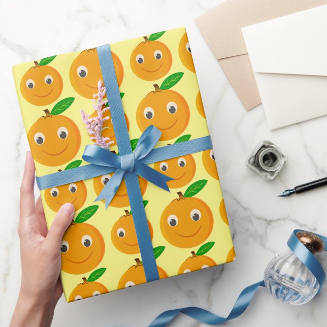 Papier Cadeau Dessin orange de dessin animé mignon (Cadeaux)
