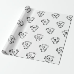 Papier Cadeau dessin pitbull simple amoureux des chiens noir bla